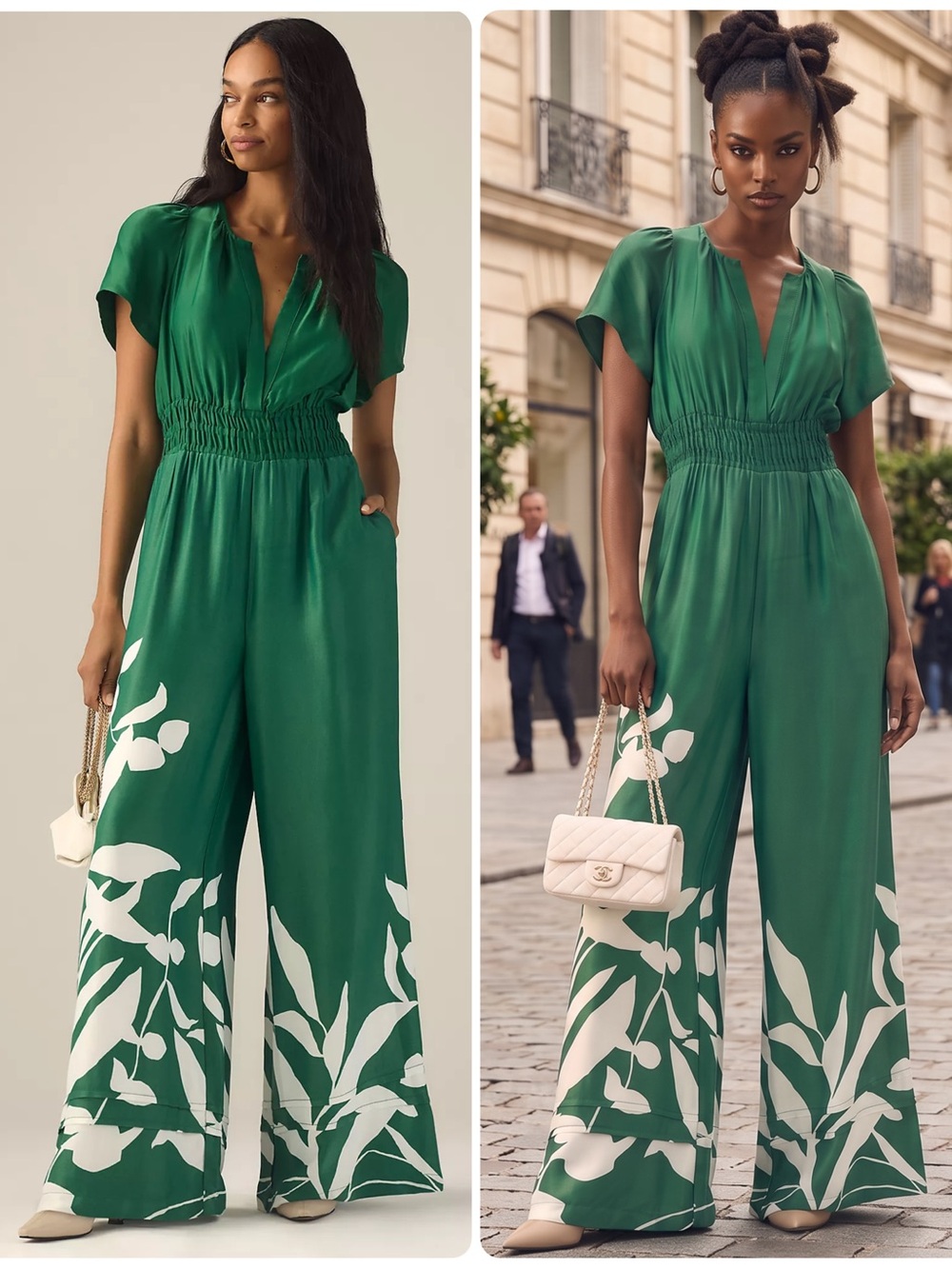 Anthropologie Somerset Viscose Green Smocked Waist Wide-Leg Jumpsuit NWT $198